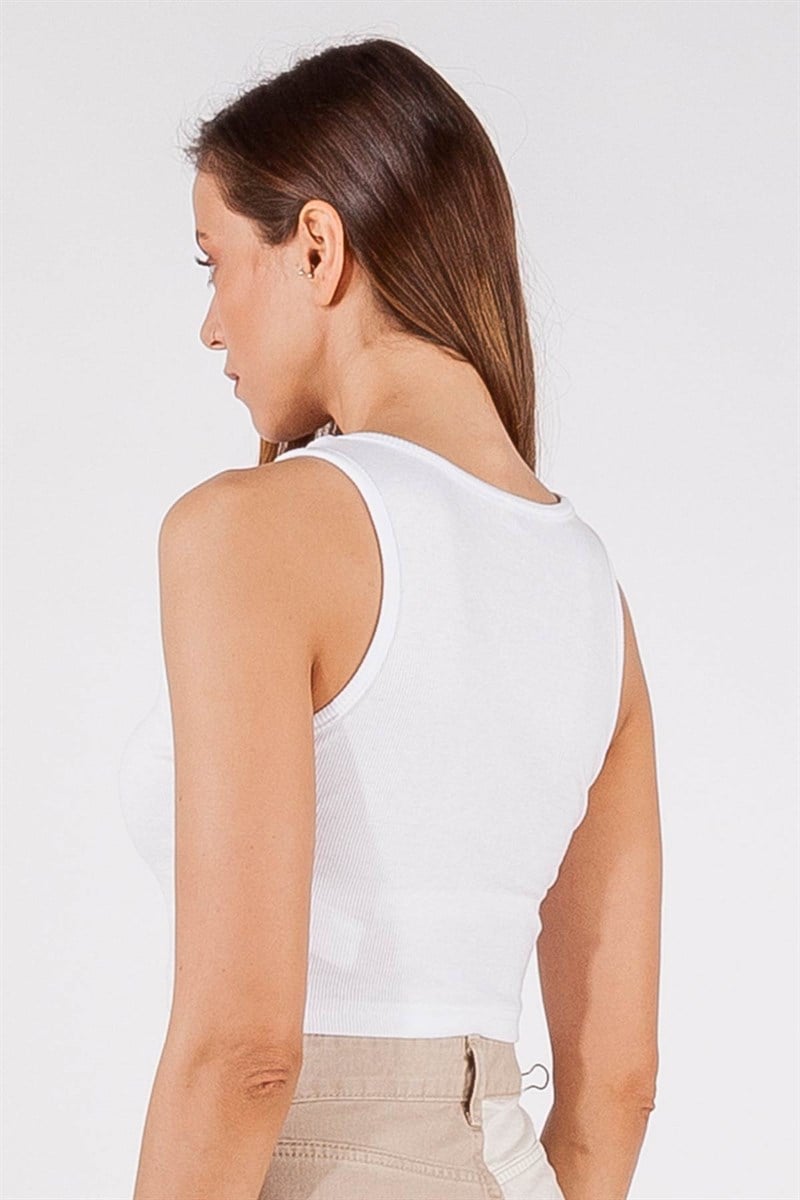 Oval Yaka Crop - Beyaz
