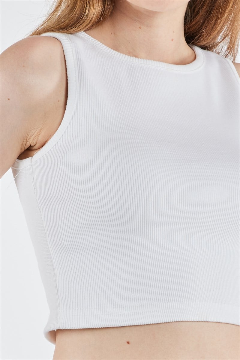 Oval Yaka Crop - Beyaz