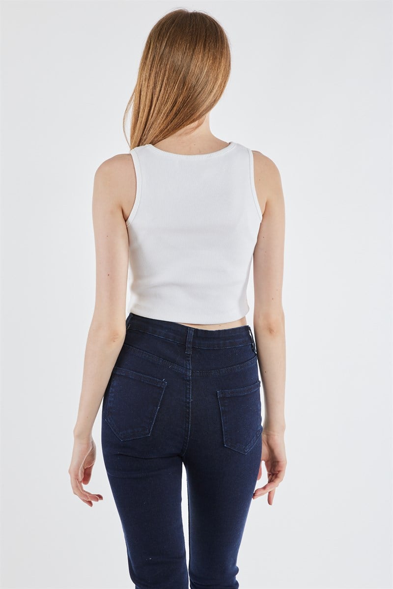 Oval Yaka Crop - Beyaz
