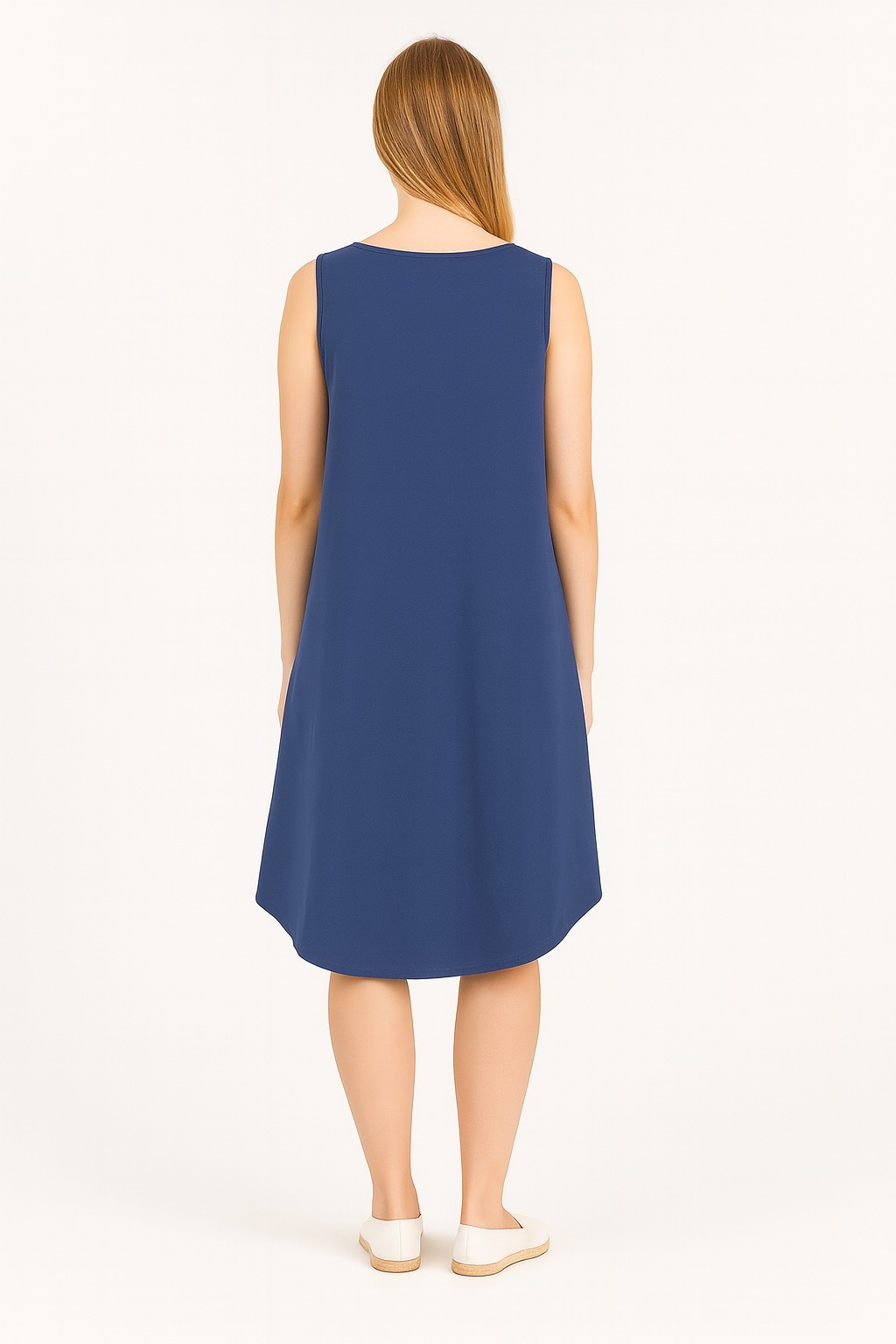 Oval Yaka Elbise - Petrol Mavisi