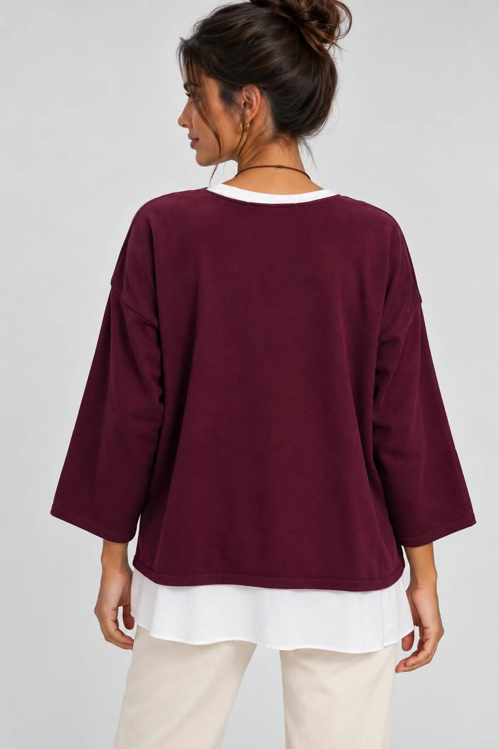 Oval Yaka Kolyeli Bluz-Bordo