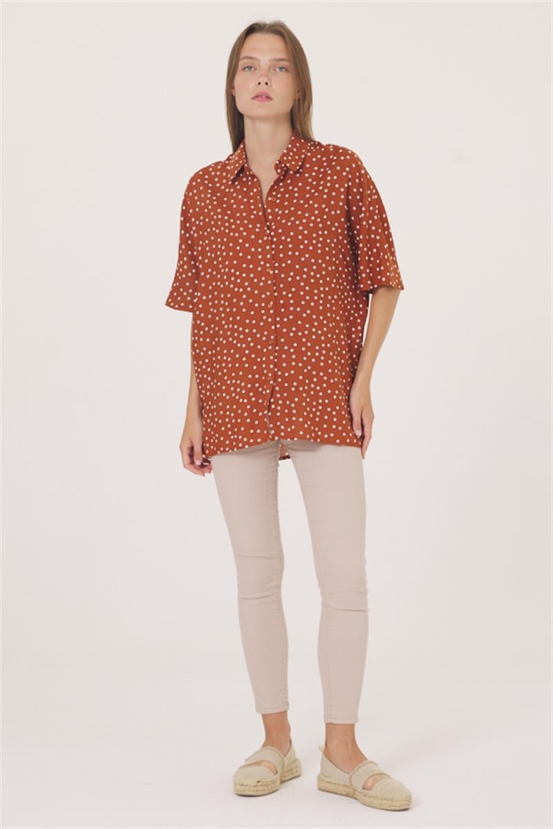 Oversize Gömlek - Tarçın Puanlı