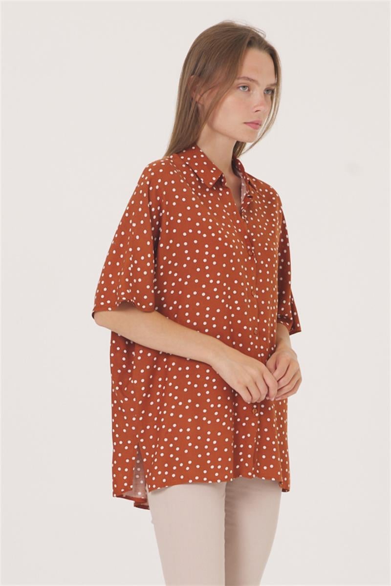 Oversize Gömlek - Tarçın Puanlı