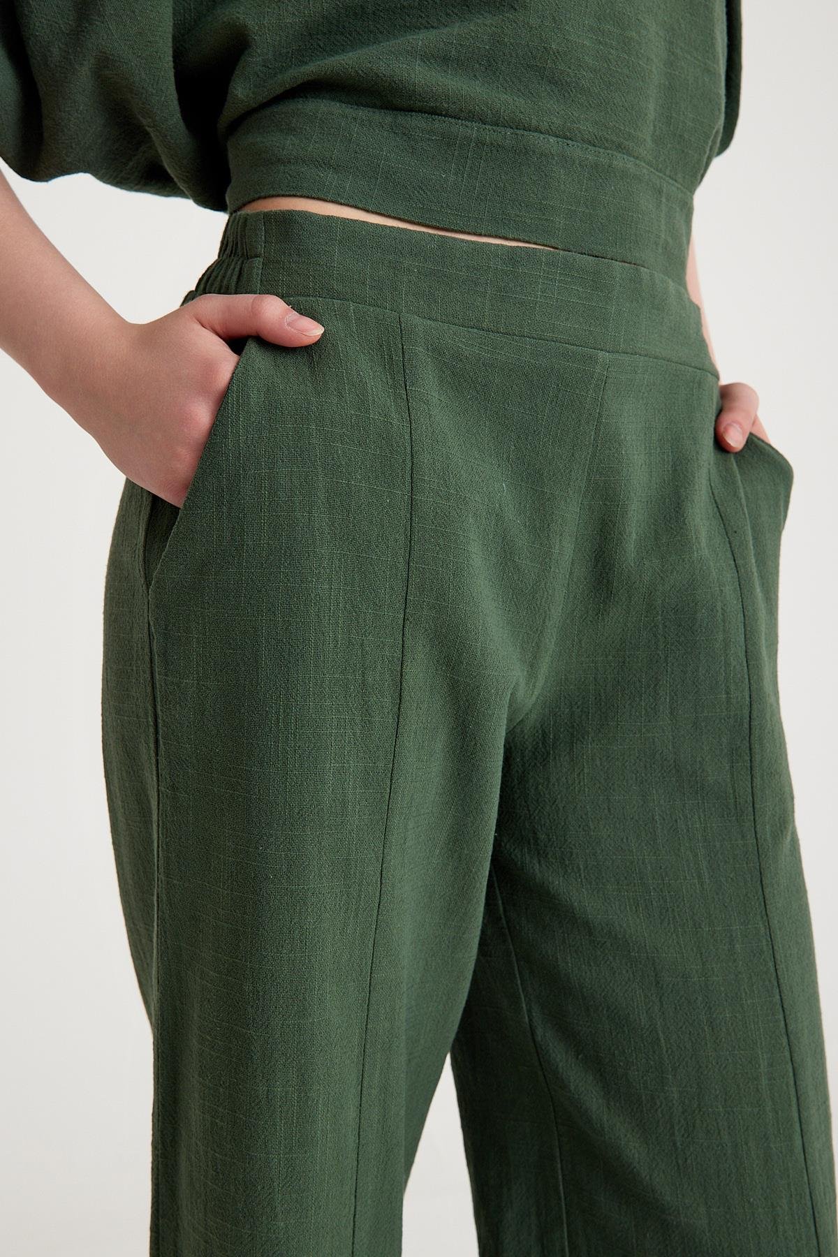 Paça Detaylı Pantolon - Haki