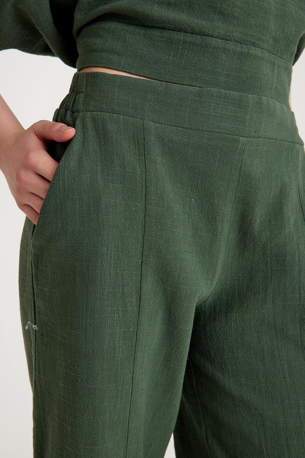 Paça Detaylı Pantolon - Haki