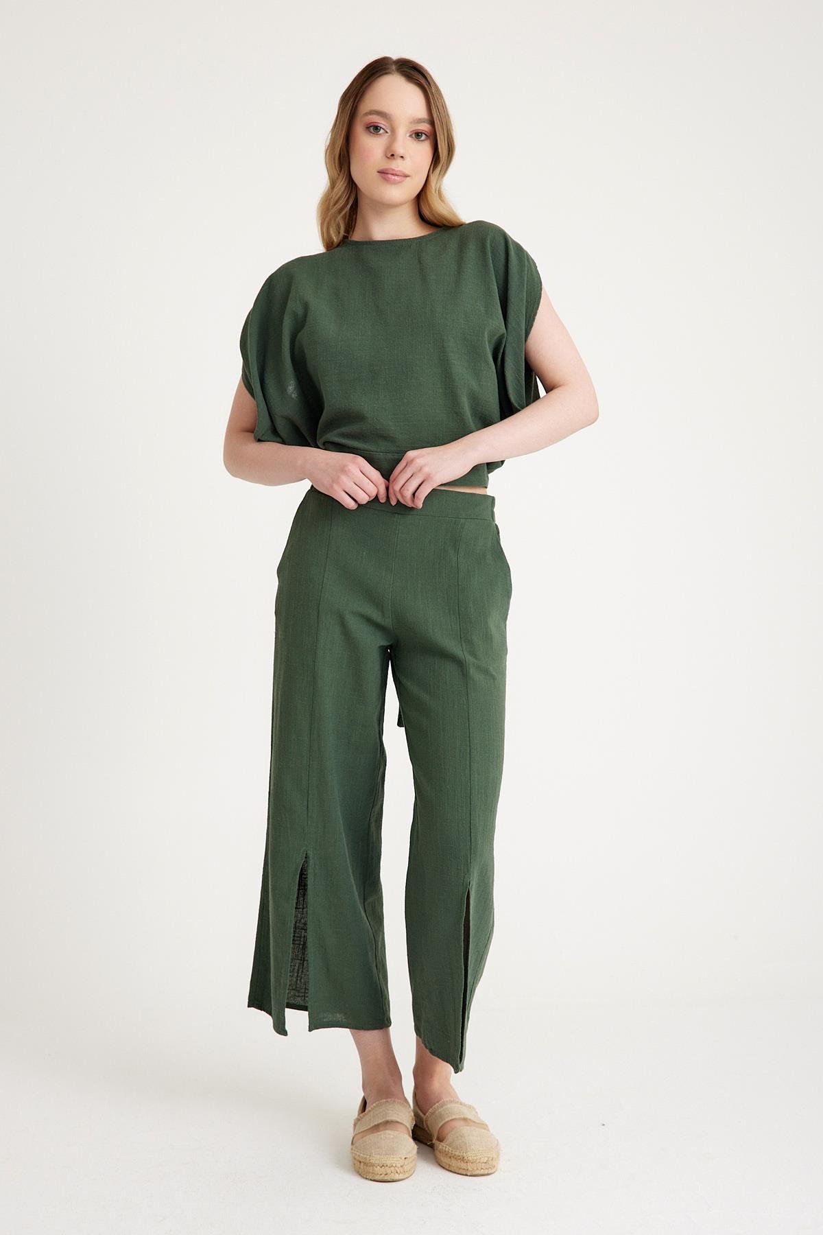 Paça Detaylı Pantolon - Haki