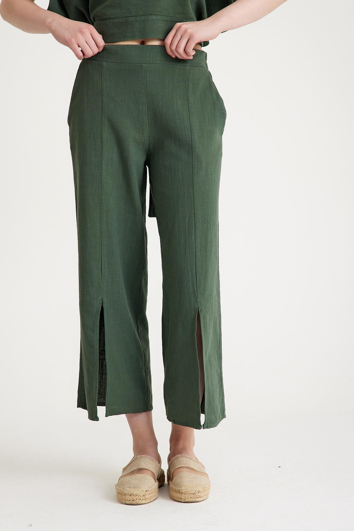 Paça Detaylı Pantolon - Haki