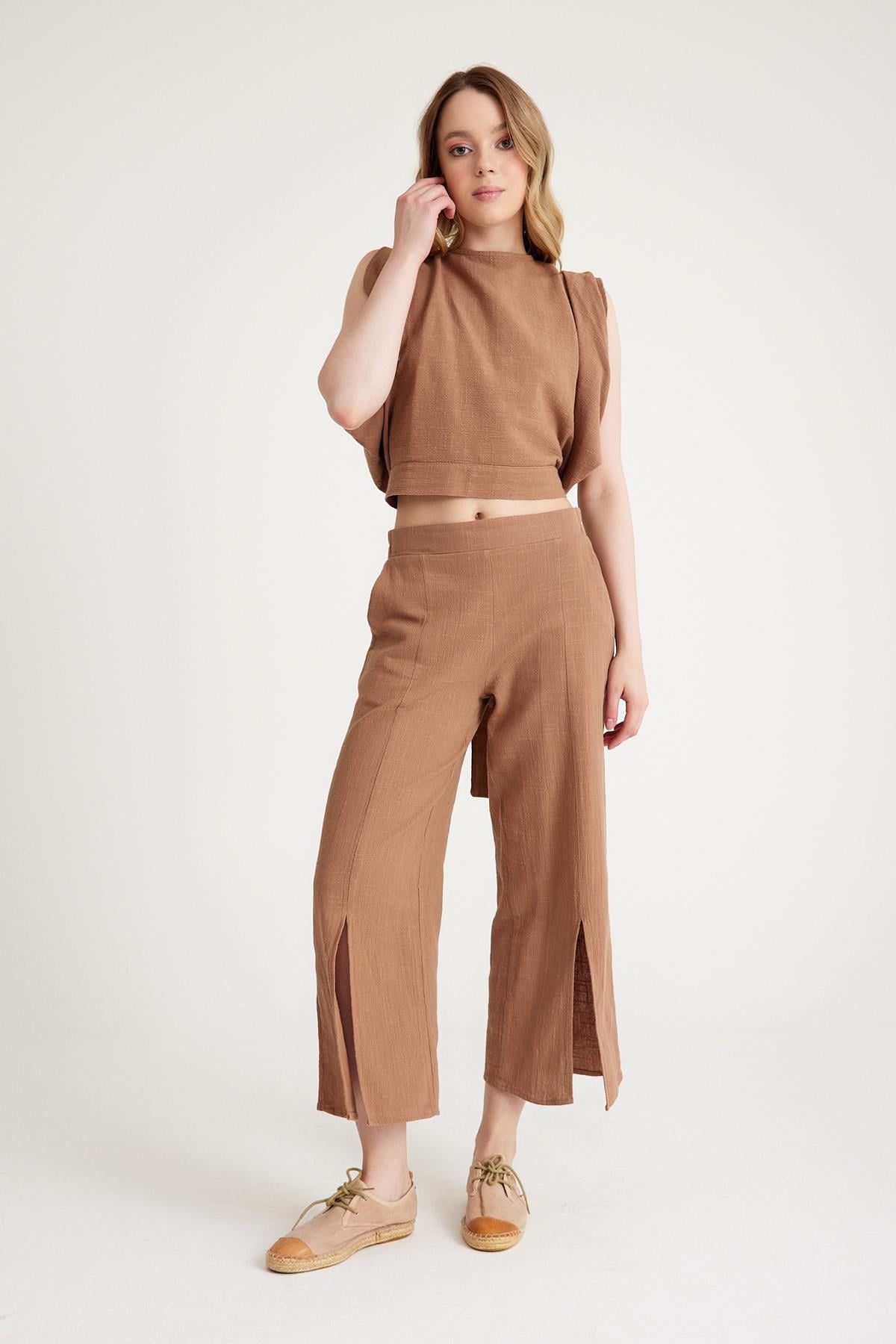 Paça Detaylı Pantolon - Vizon