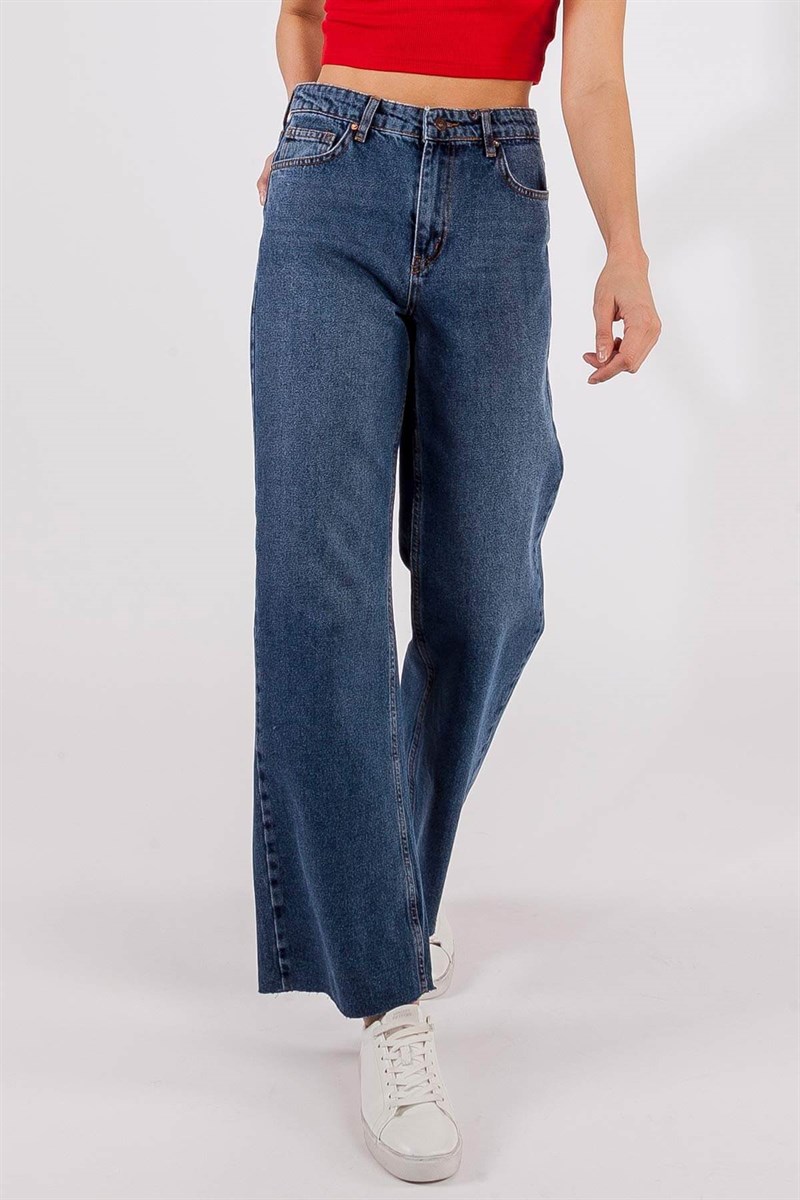 Paça Kesik Jean Pantolon - Lacivert