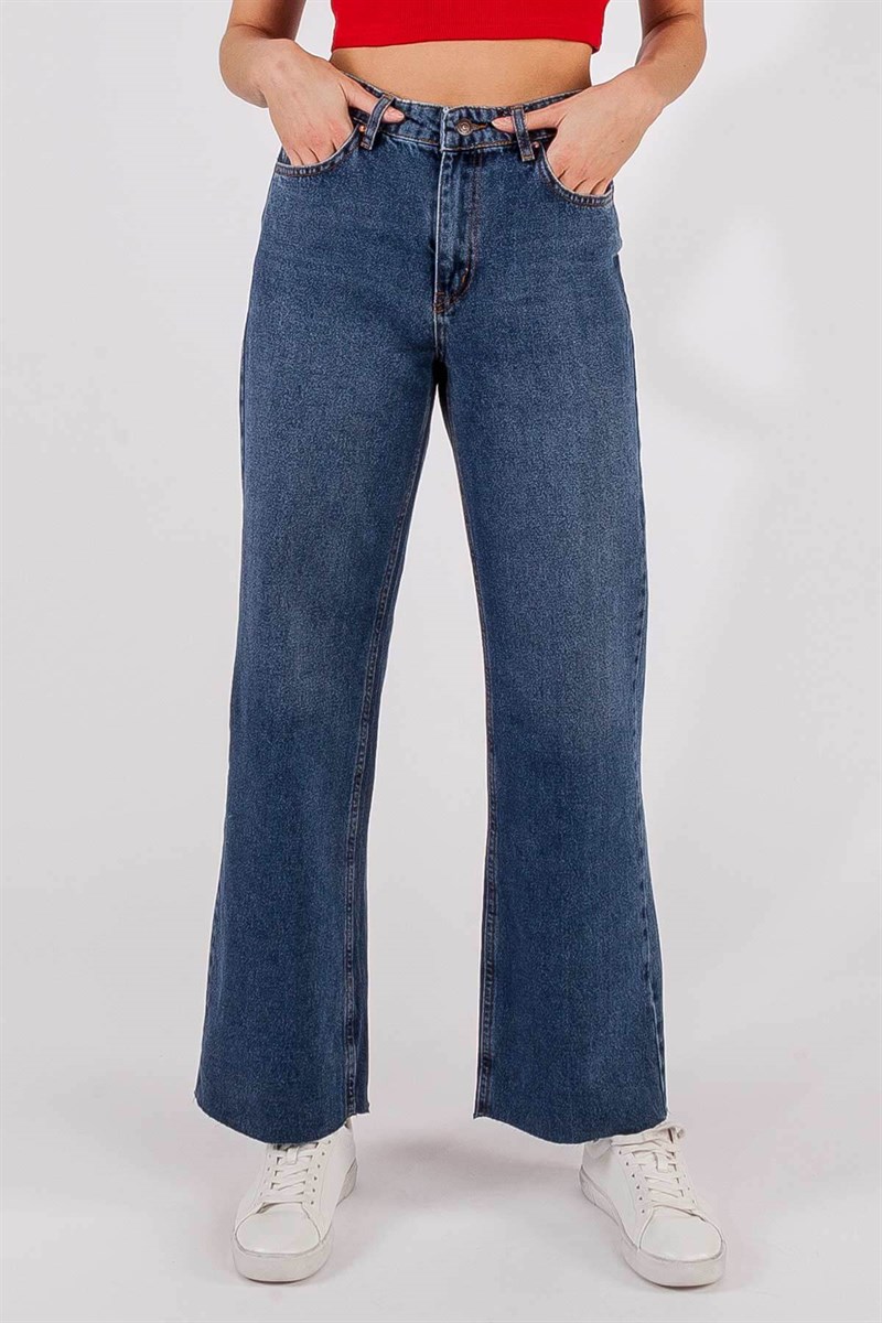 Paça Kesik Jean Pantolon - Lacivert