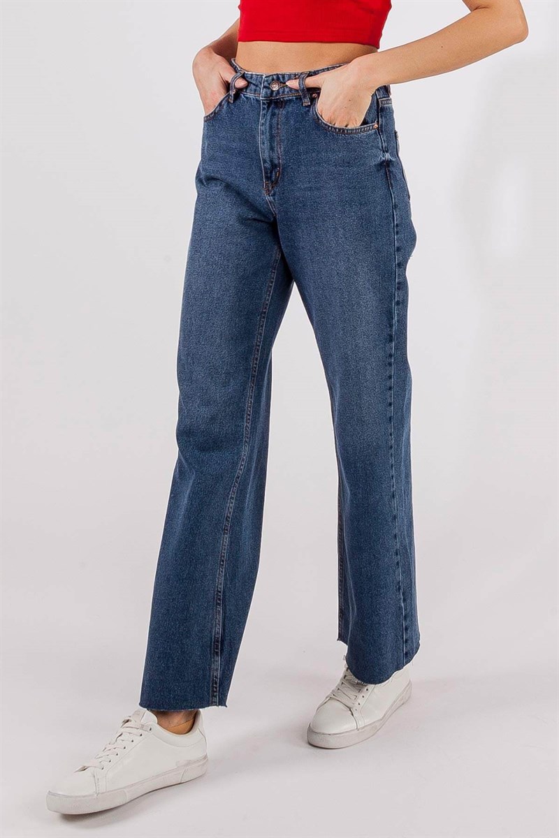 Paça Kesik Jean Pantolon - Lacivert