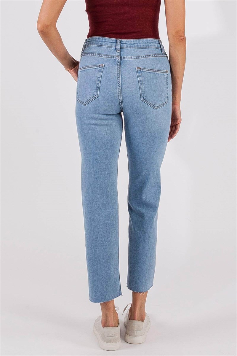 Paça Kesik Jean Pantolon - Mavi