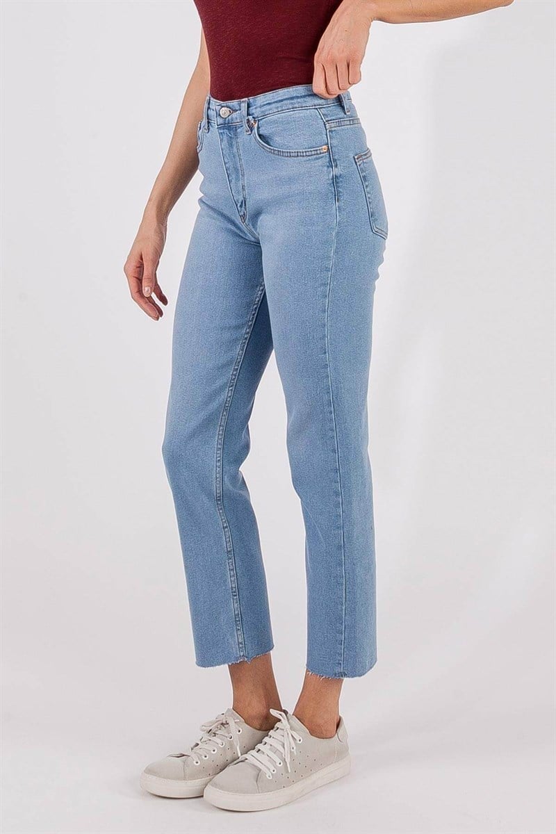 Paça Kesik Jean Pantolon - Mavi