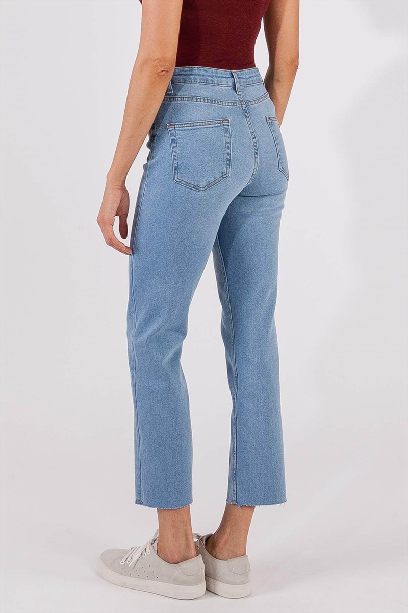 Paça Kesik Jean Pantolon - Mavi