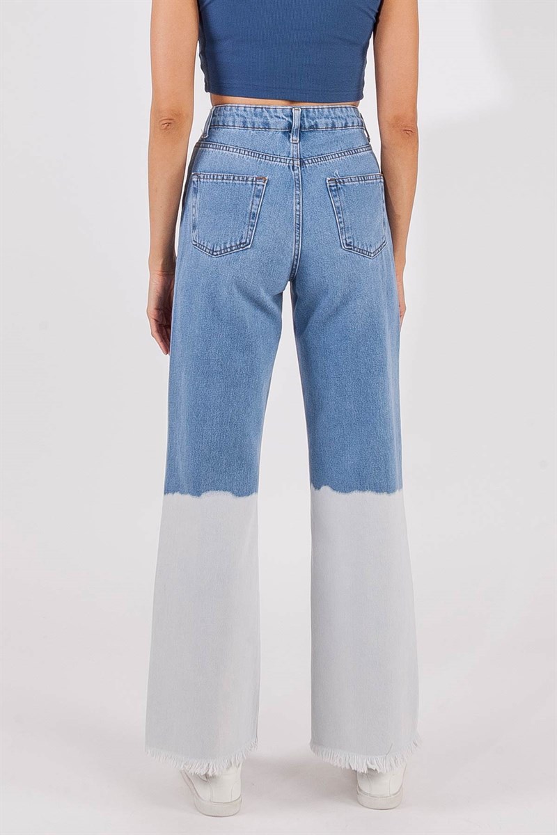 Paça Püsküllü Jean Pantolon - Mavi-Buz