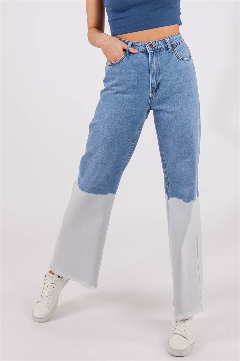 Paça Püsküllü Jean Pantolon - Mavi-Buz