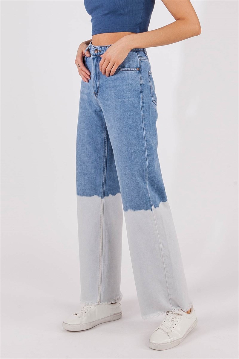 Paça Püsküllü Jean Pantolon - Mavi-Buz