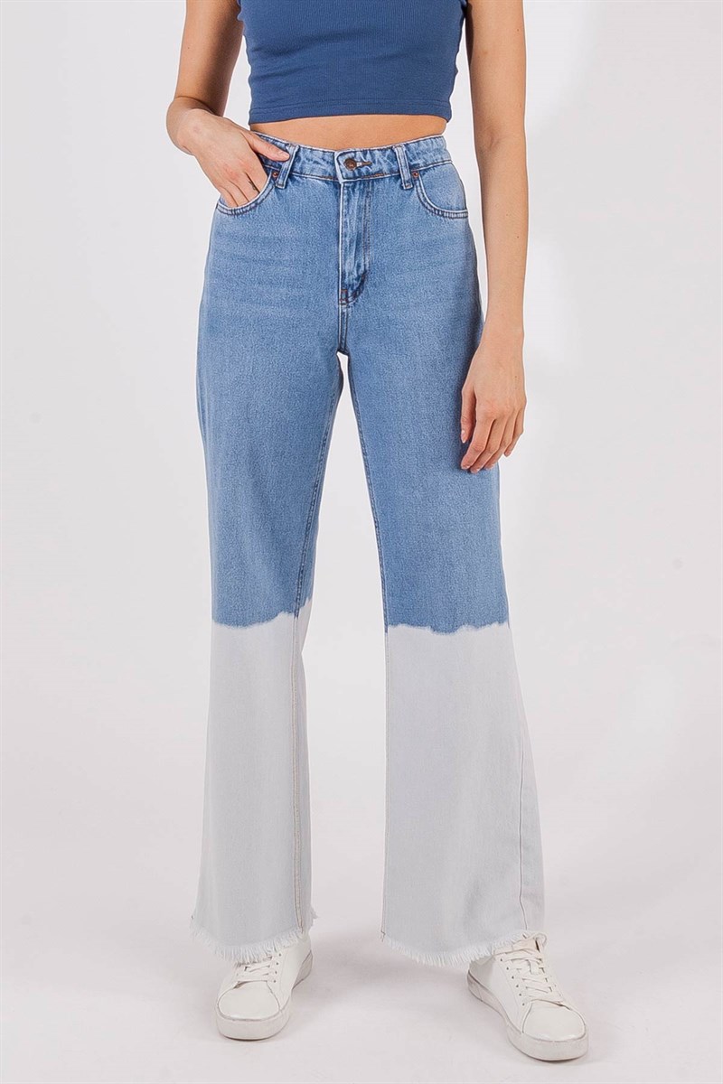 Paça Püsküllü Jean Pantolon - Mavi-Buz