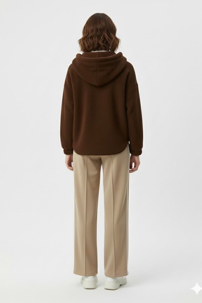 Peluş Sweatshirt-Kahverengi