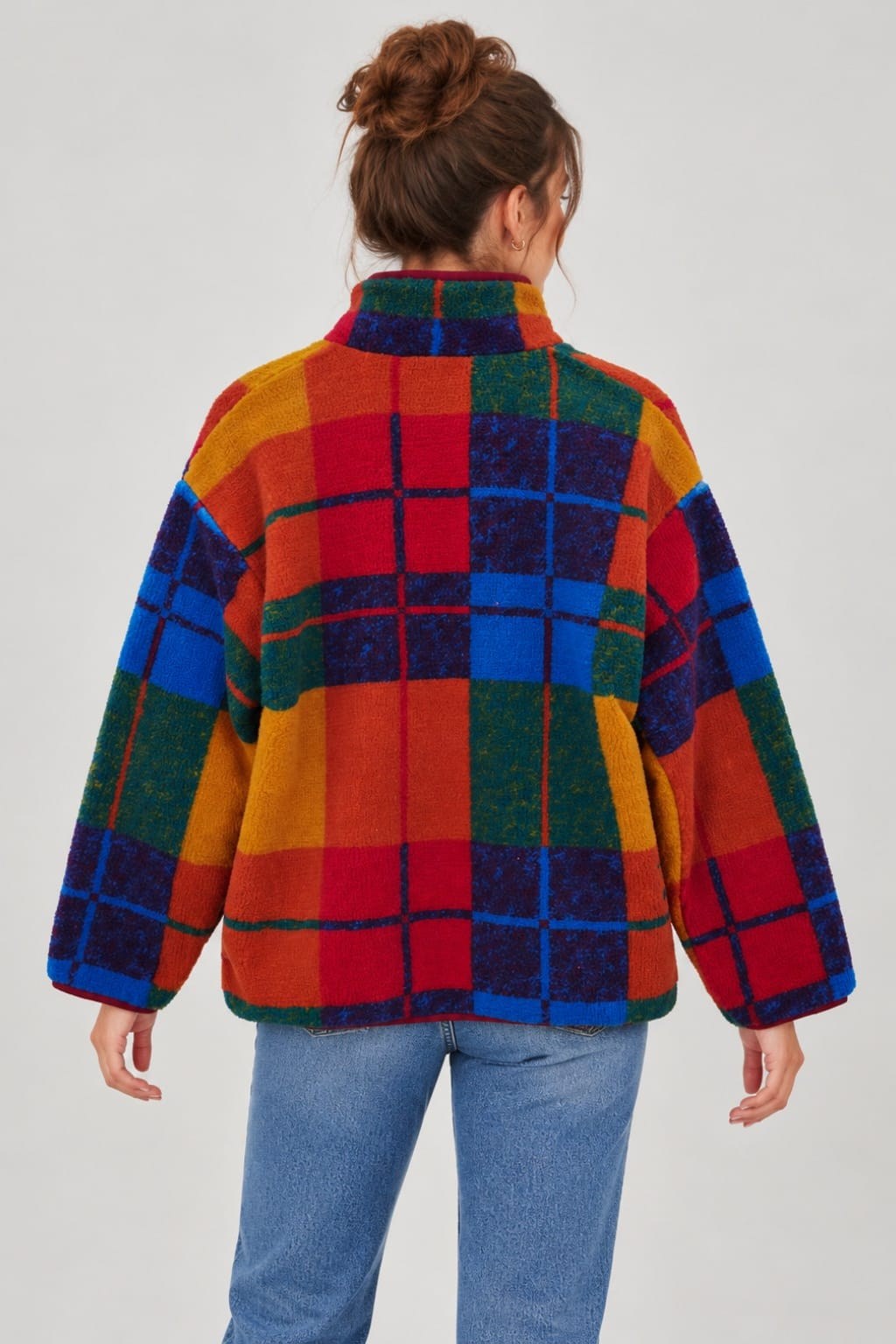 Peluş Teddy Ceket-Bordo Desenli