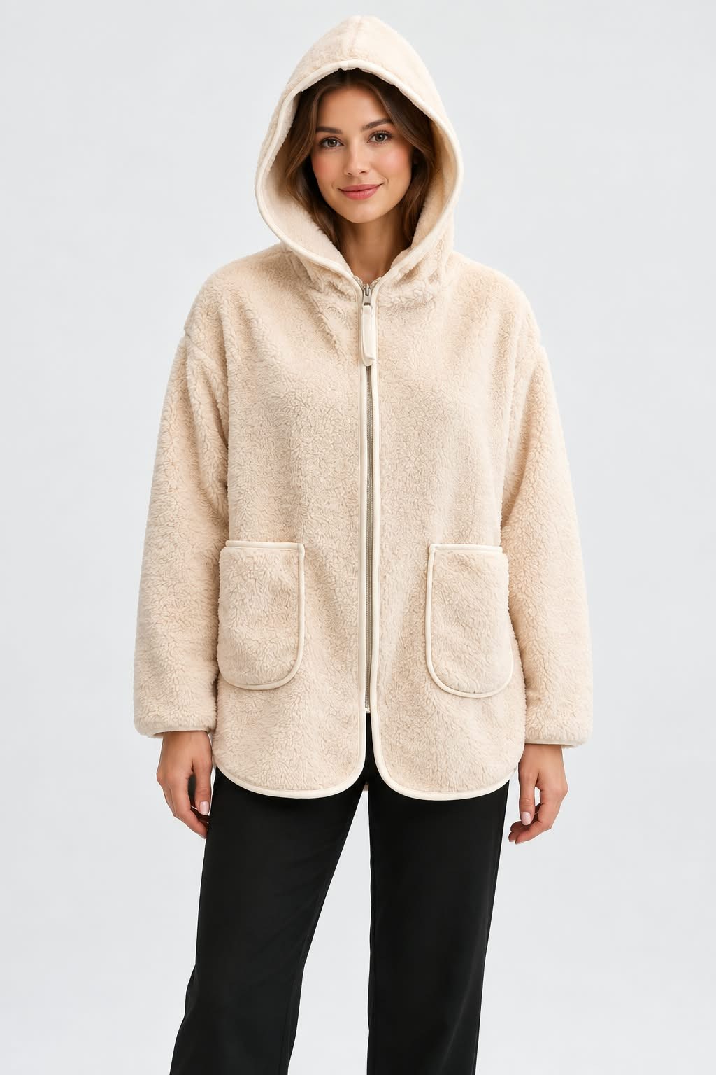 Peluş Teddy Ceket-Ekru 