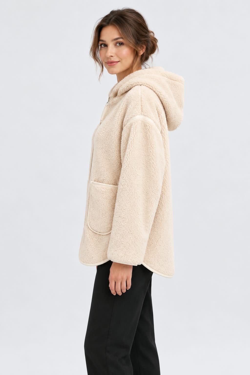 Peluş Teddy Ceket-Ekru 