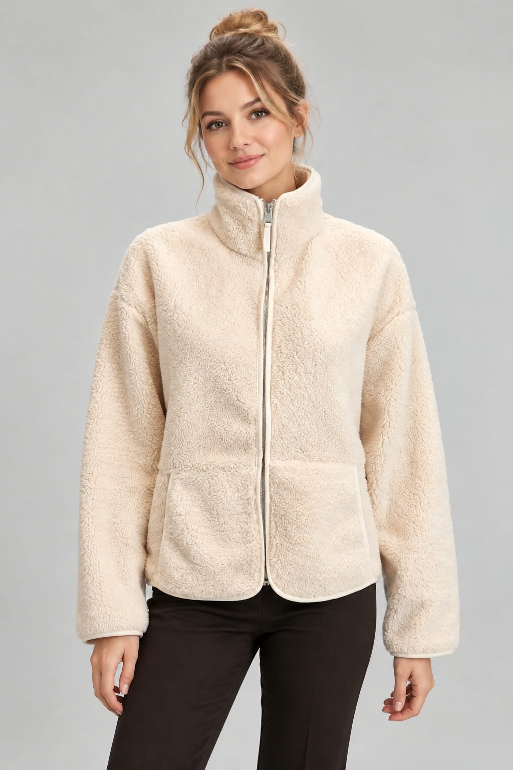 Peluş Teddy Ceket-Ekru