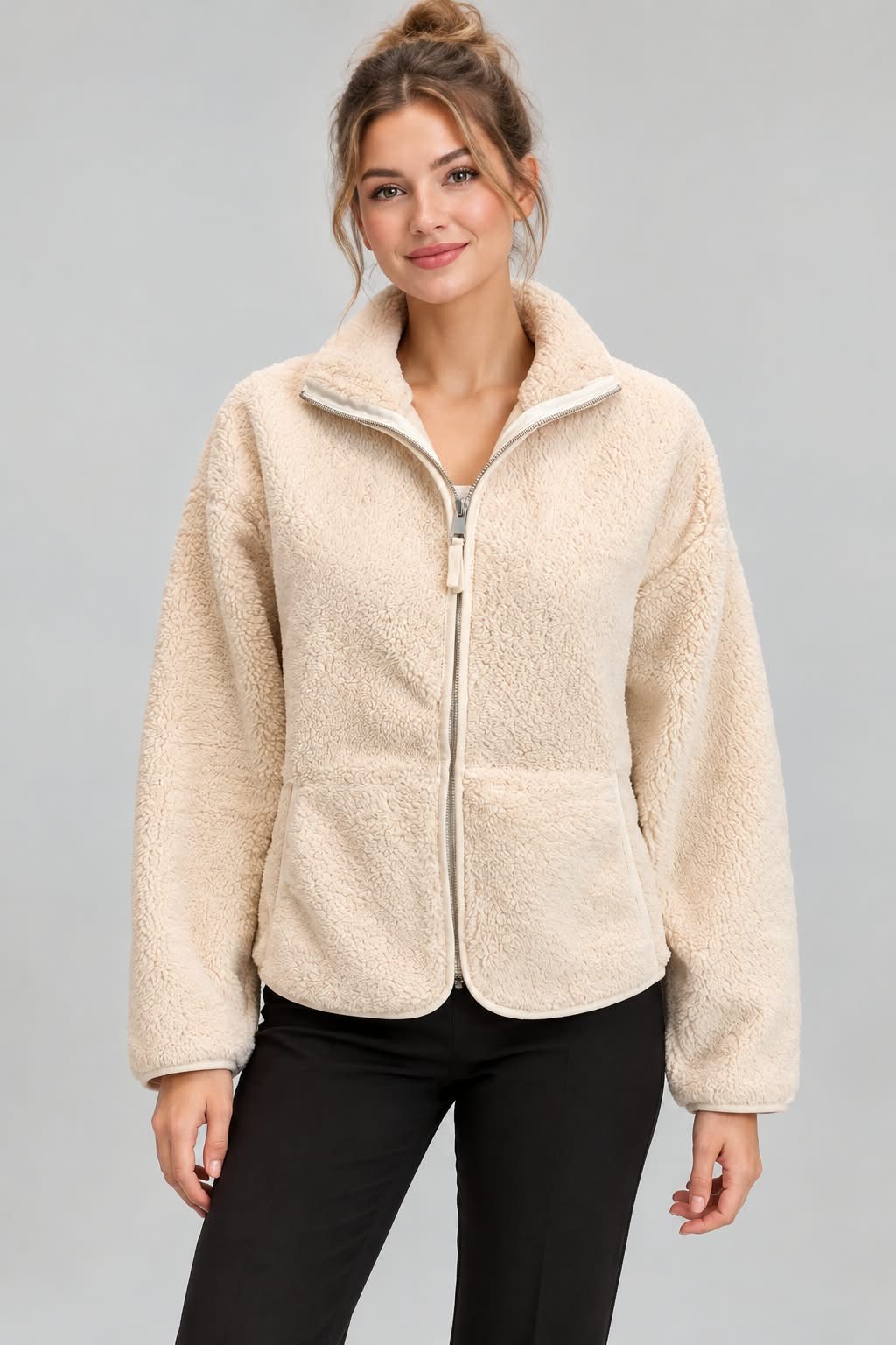 Peluş Teddy Ceket-Ekru
