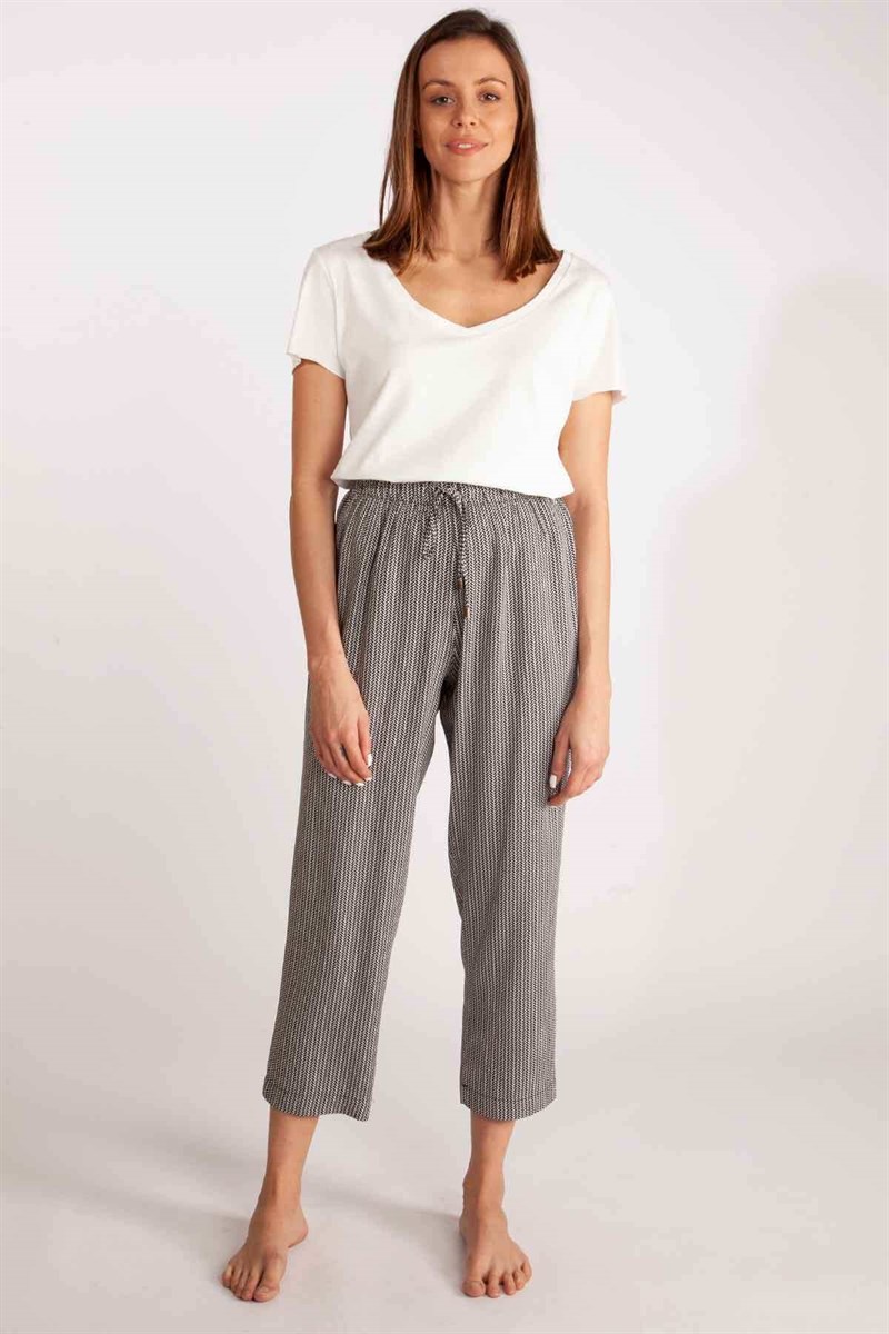 Pijama - Ekru Siyah Desenli