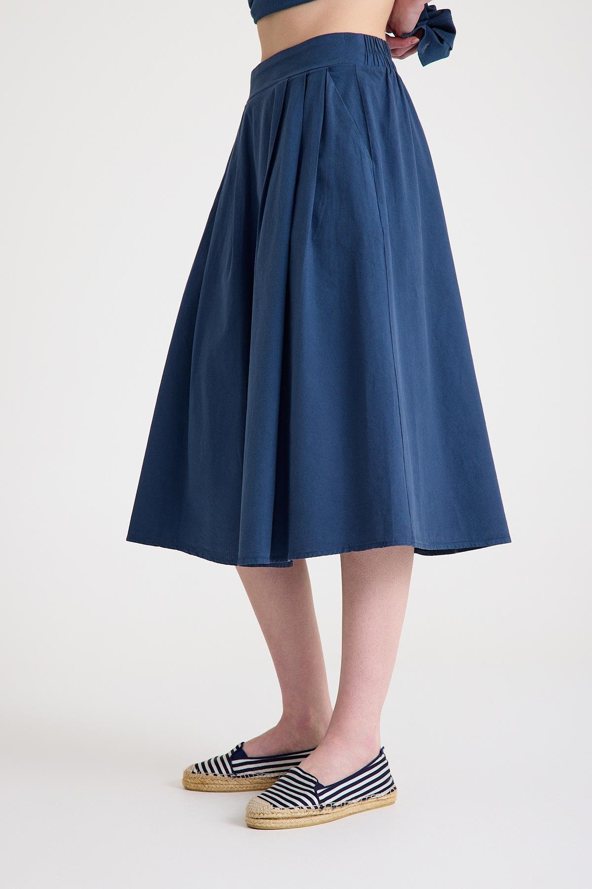 Pileli Etek - Petrol Mavisi