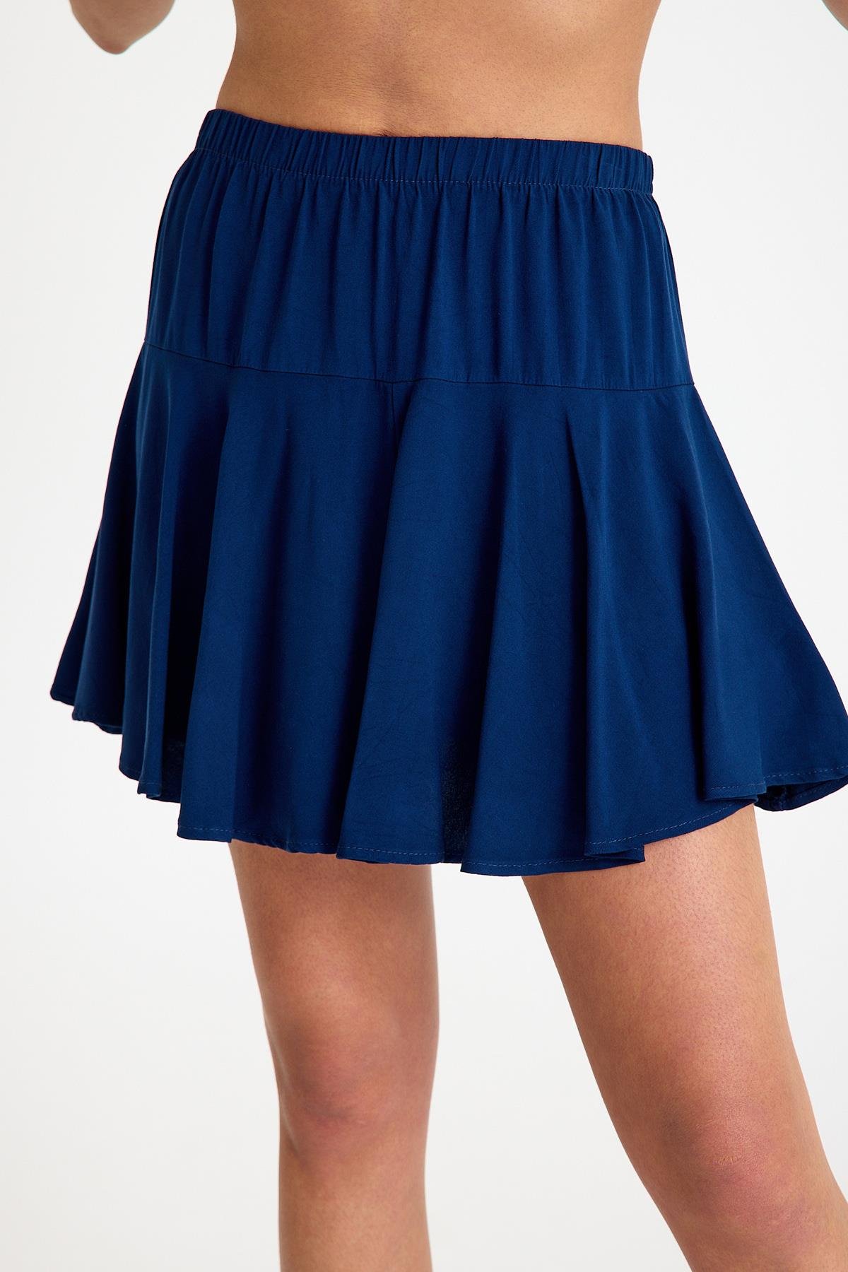 Pileli Şort Etek - Lacivert