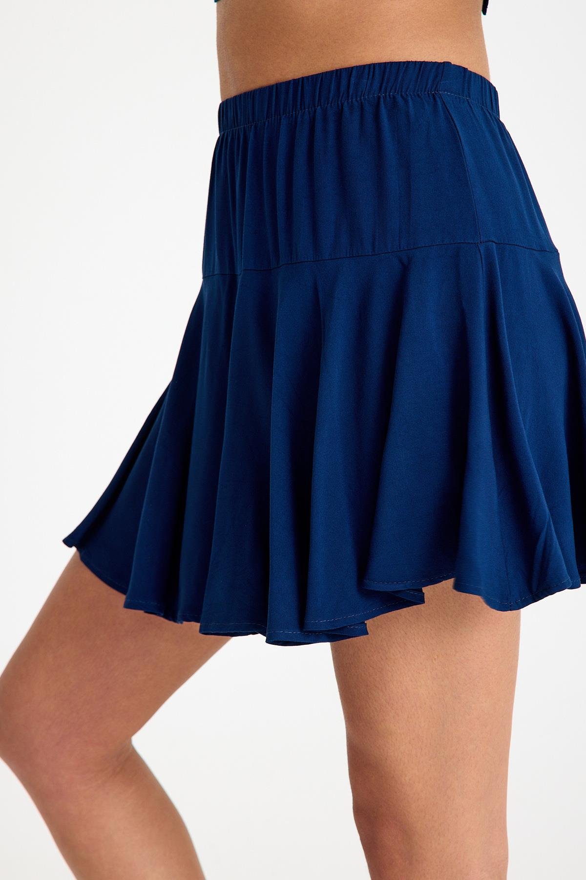 Pileli Şort Etek - Lacivert