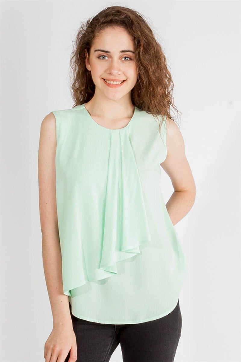 Pili Detaylı Bluz  - Mint