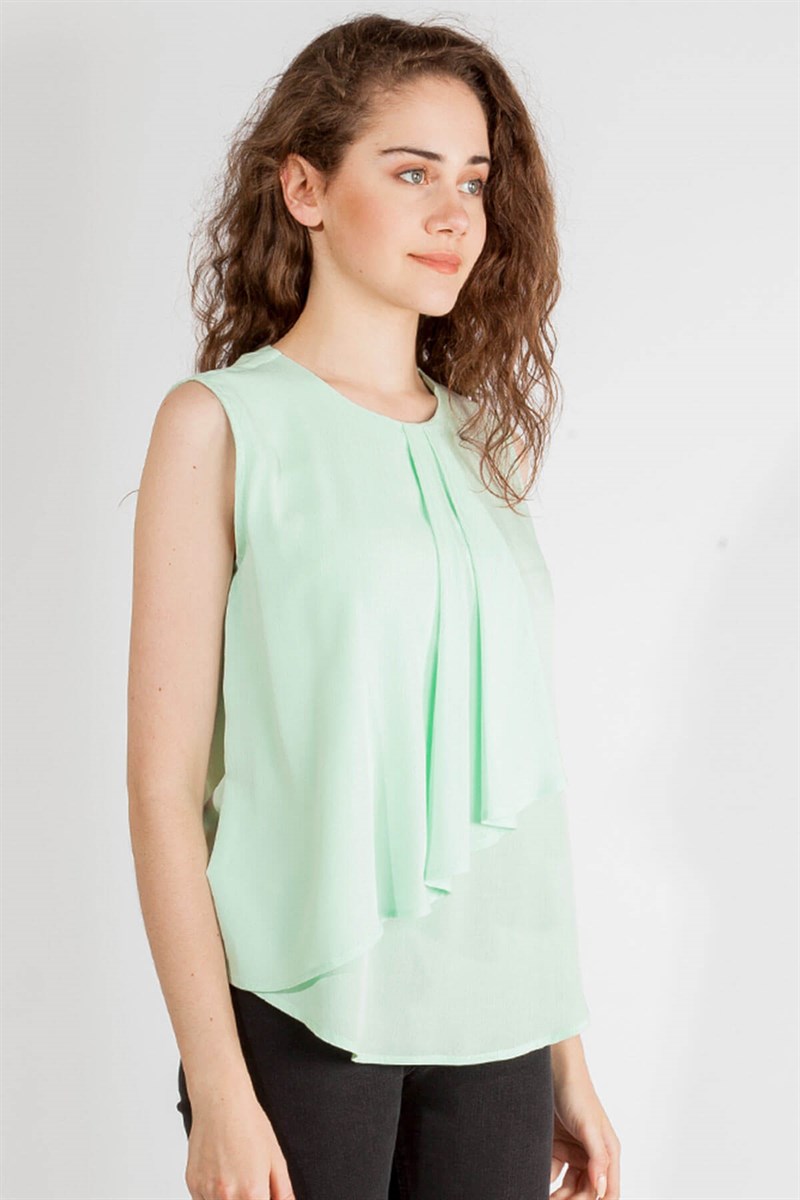 Pili Detaylı Bluz  - Mint