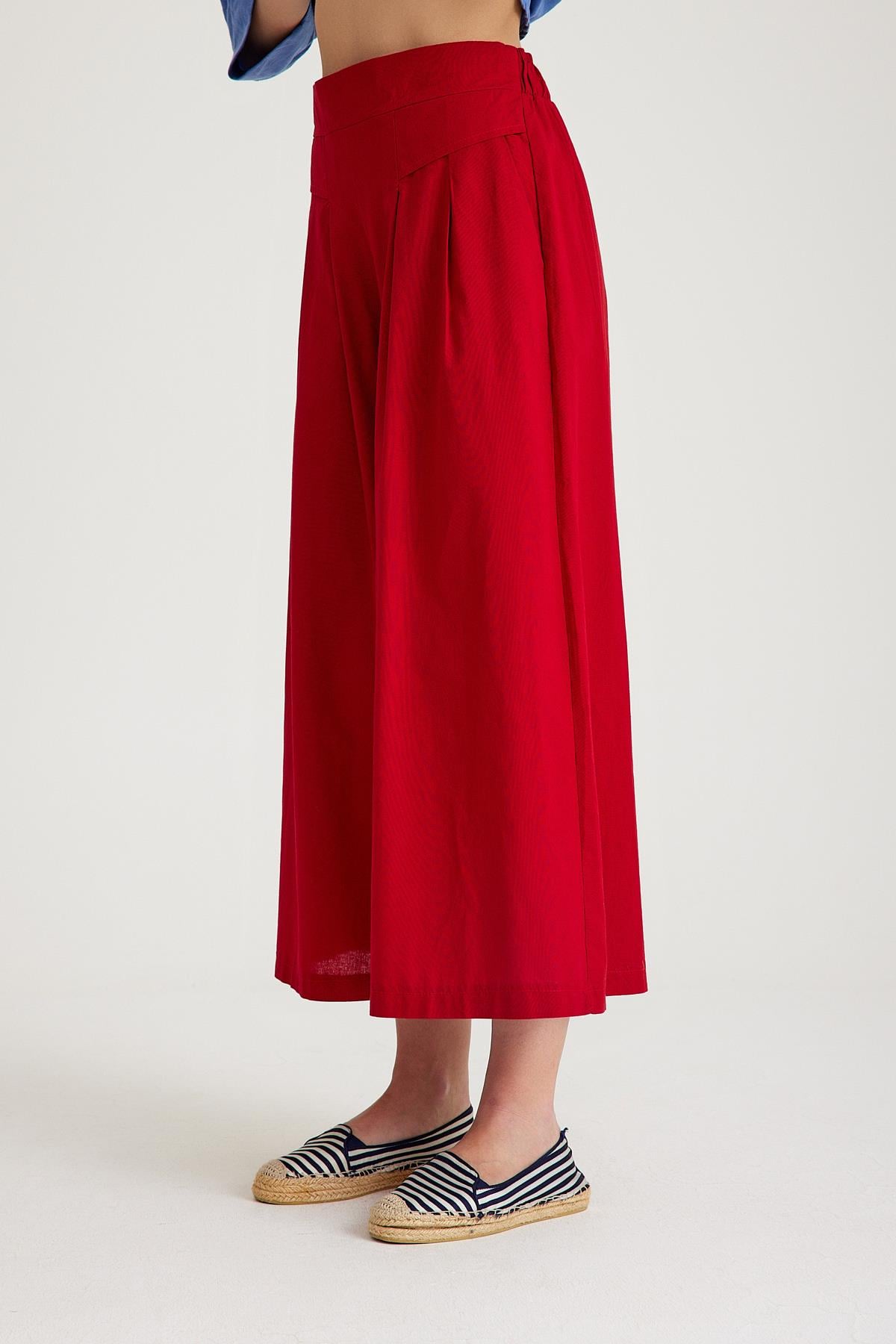 Pili Detaylı Pantolon - Bordo
