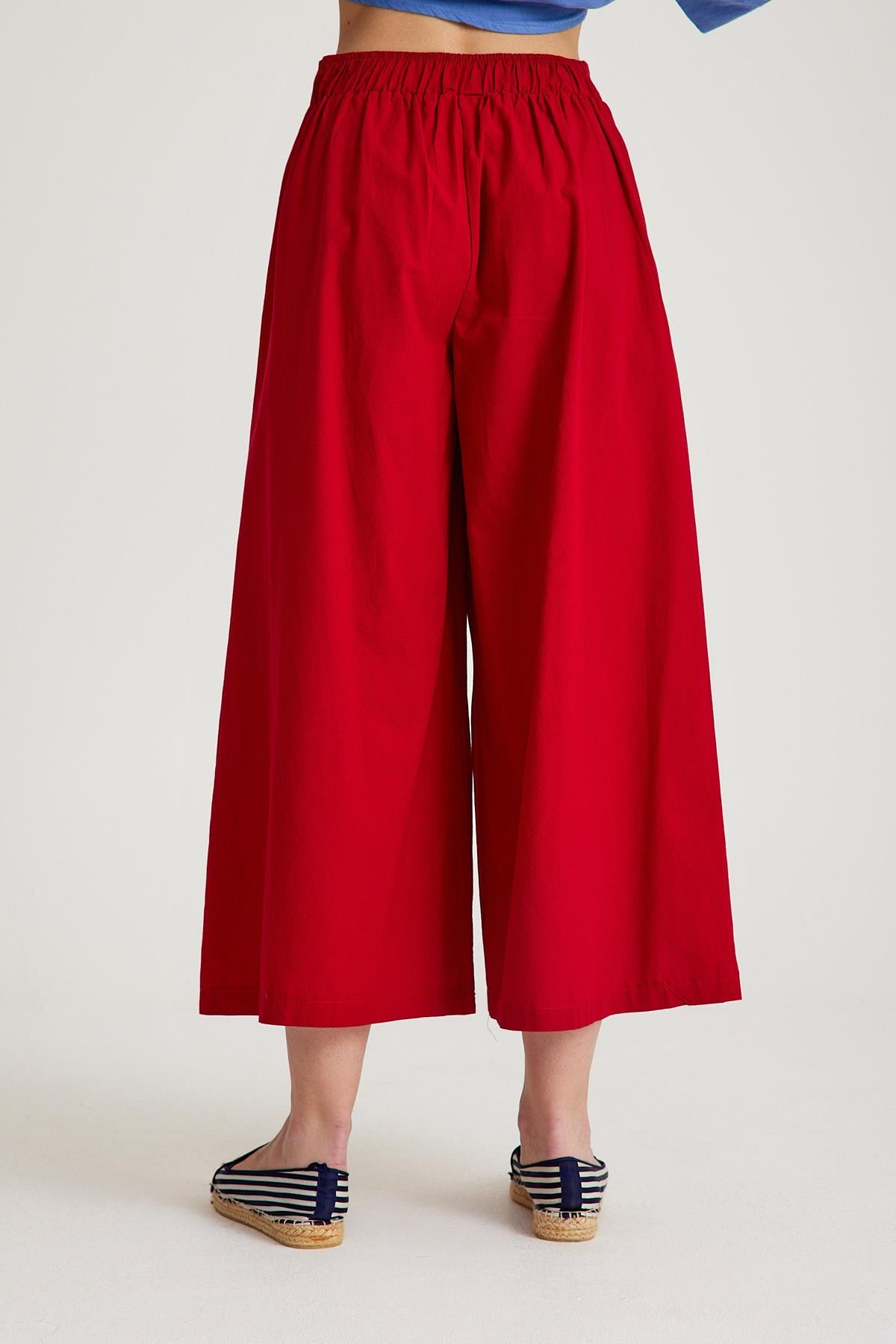 Pili Detaylı Pantolon - Bordo