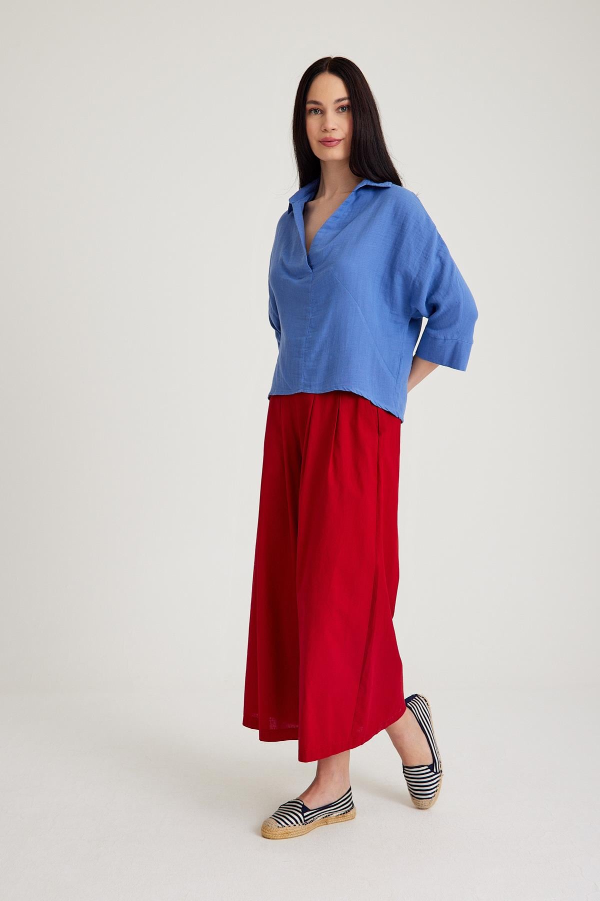 Pili Detaylı Pantolon - Bordo