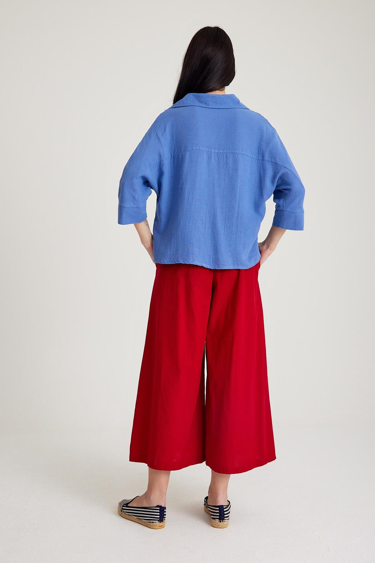 Pili Detaylı Pantolon - Bordo