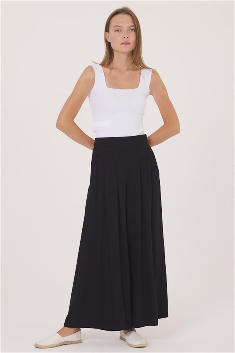 Pili Detaylı Pantolon - Siyah