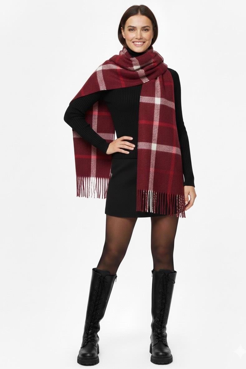 Şal - Bordo Ekose
