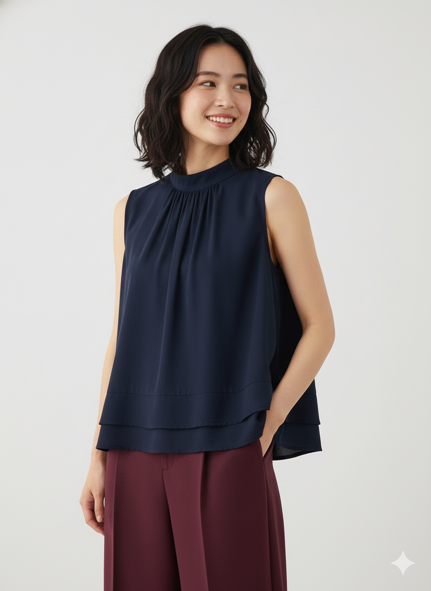 Tasma Yaka Bluz - Lacivert 