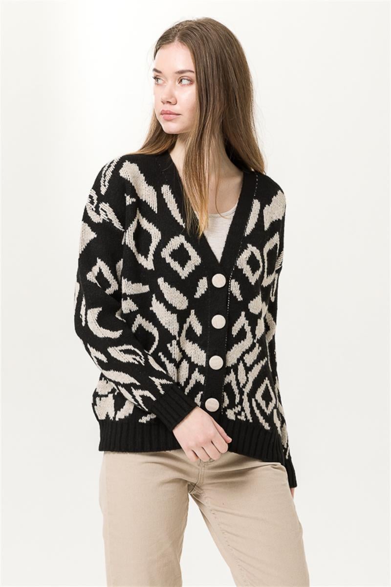 Triko Hırka - Siyah Desenli