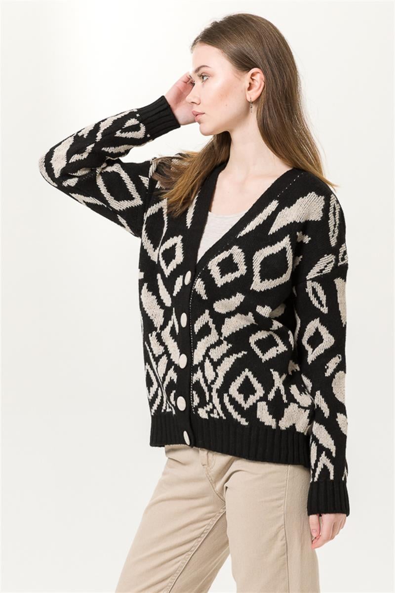 Triko Hırka - Siyah Desenli