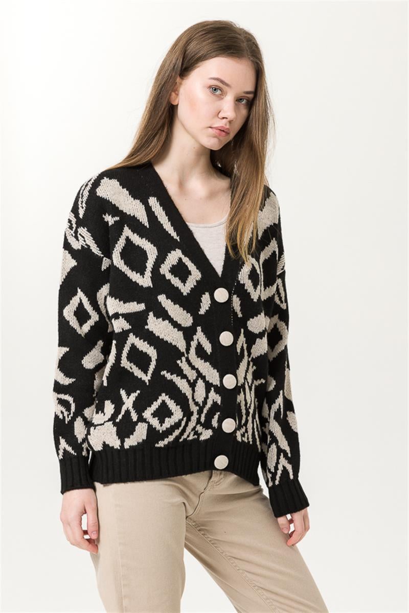 Triko Hırka - Siyah Desenli