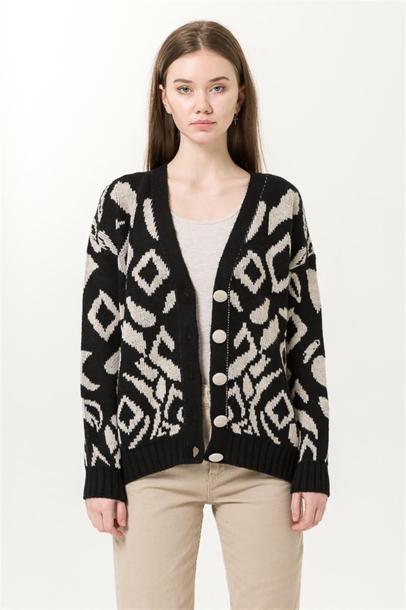 Triko Hırka - Siyah Desenli