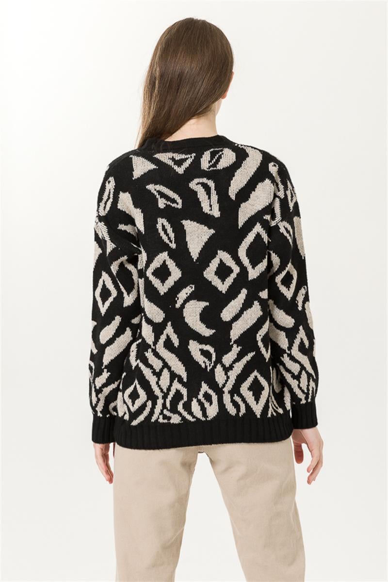 Triko Hırka - Siyah Desenli