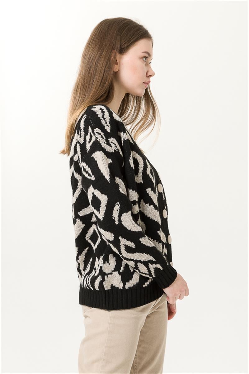 Triko Hırka - Siyah Desenli