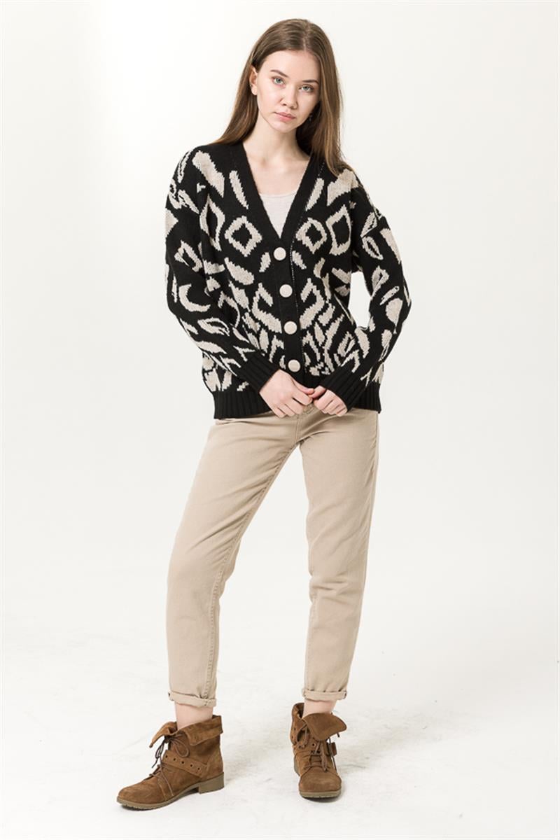 Triko Hırka - Siyah Desenli