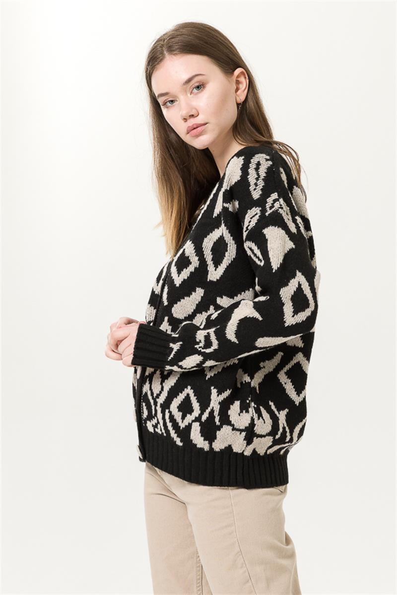 Triko Hırka - Siyah Desenli