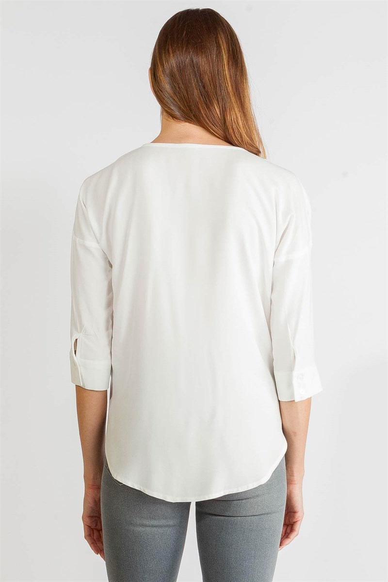 V Yaka Bluz - Ekru